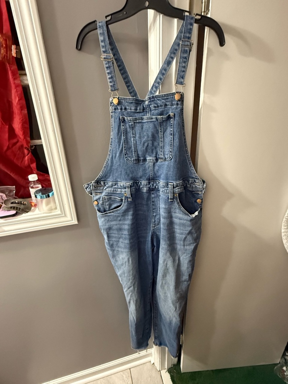 Universal Thread Light Blue Denim Overalls with Gold Stitching